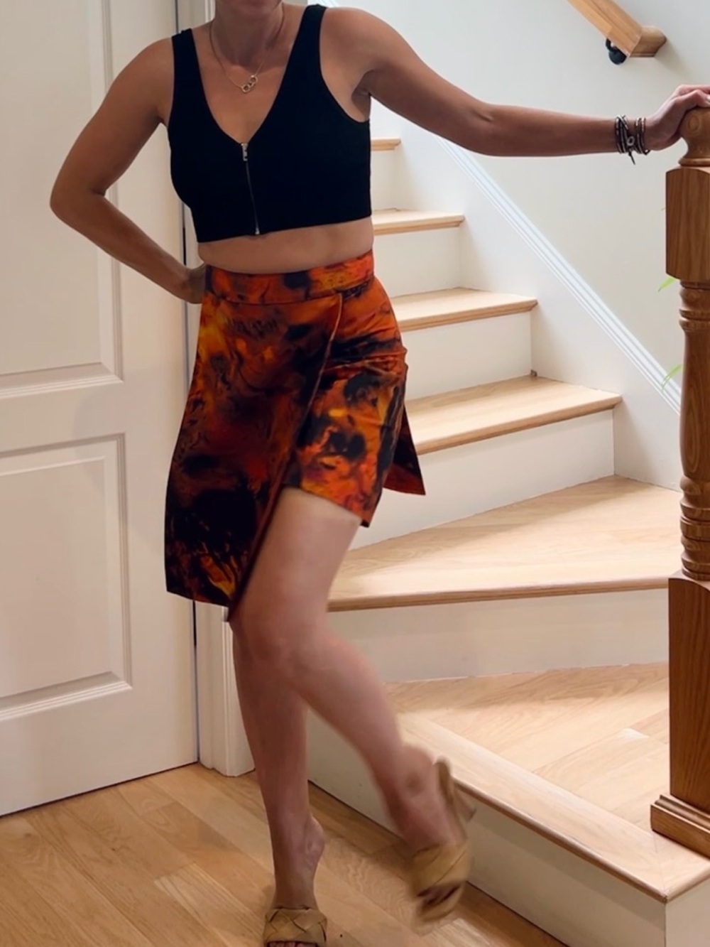 Cynthia Rowley Orange and Black Printed Skirt
